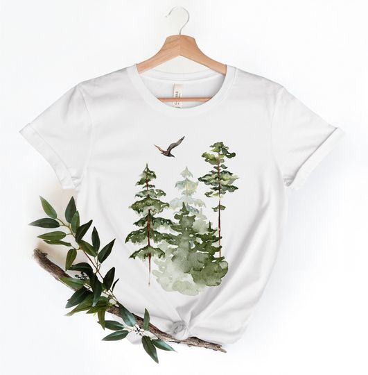 Discover Watercolor Trees Shirt, Forest Graphic Tee, Nature Tshirt, Watercolor Art, Pine Tree