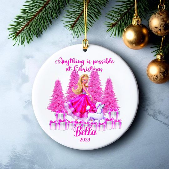 Discover Barbie Ornament, Personalized Pretty in Pink Christmas Ornament, Pink Christmas Tree and Barbie Ornament