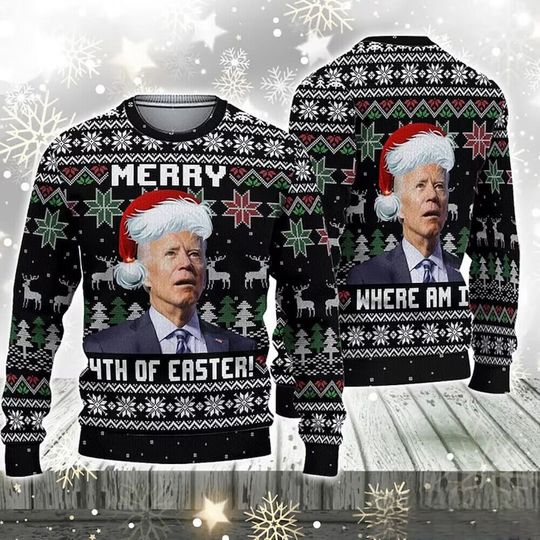 Discover Joe Biden Merry 4th Of Easter Ugly Christmas Sweater, Funny Christmas Sweater