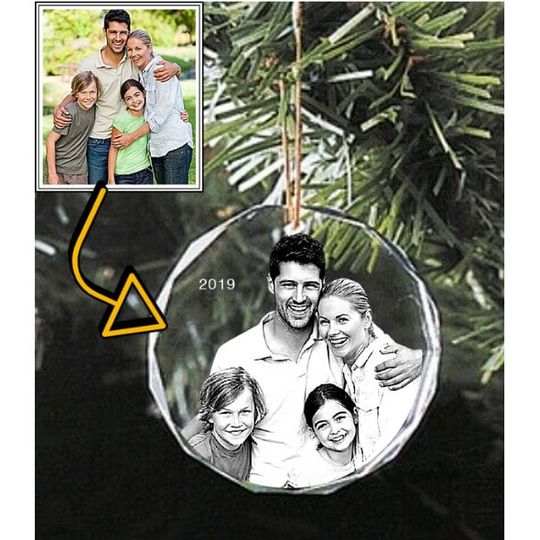 Discover Custom Glass Ornament, Laser Engraved Gift, Glass Etched Picture