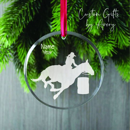 Discover Personalized Barrel Racing Glass Ornament, Decor Ornament, Christmas Ornament