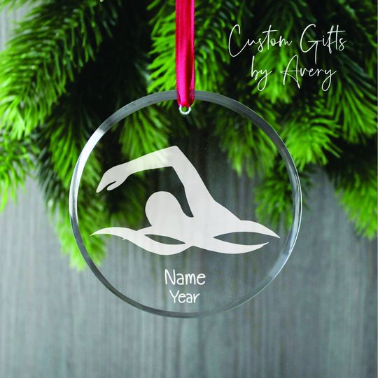 Discover Personalized Swimmer Glass Ornament, Decor Ornament, Christmas Ornament