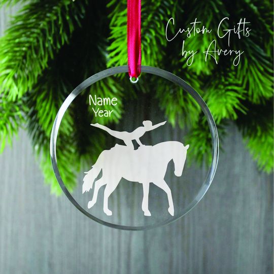 Discover Personalized Horseback Acrobatics Glass Ornament, Decor Ornament, Christmas Ornament