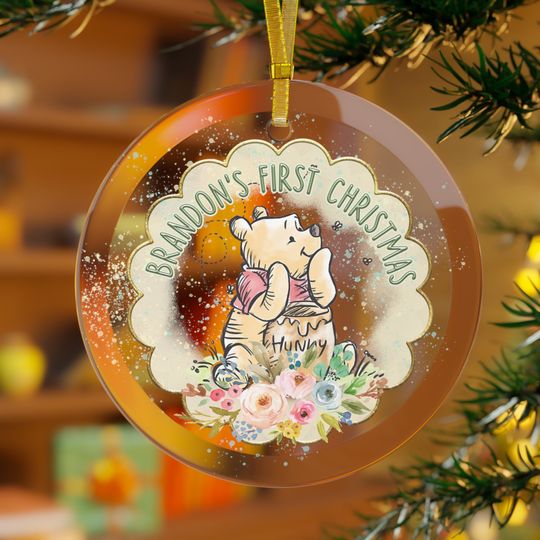 Discover Personalized Baby's First Christmas Ornament, Pooh Glass Ornament