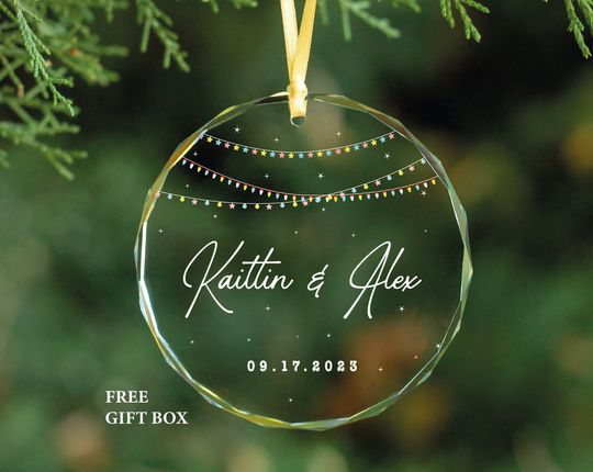 Discover Personalized Couple Names Christmas Glass Ornament, First Christmas Together