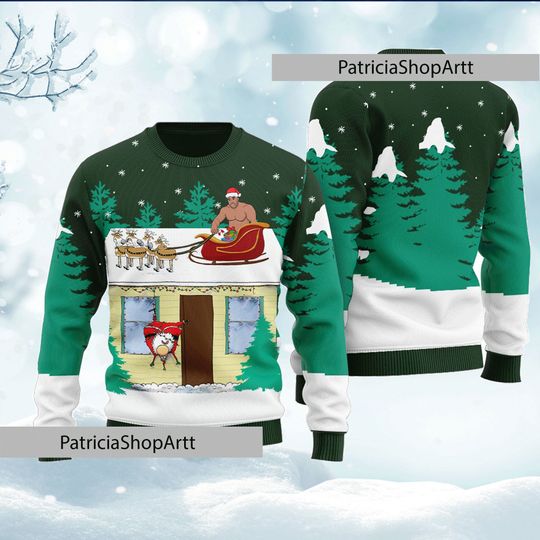 Discover Barry Wood Santa Sleigh Ugly Christmas Sweater