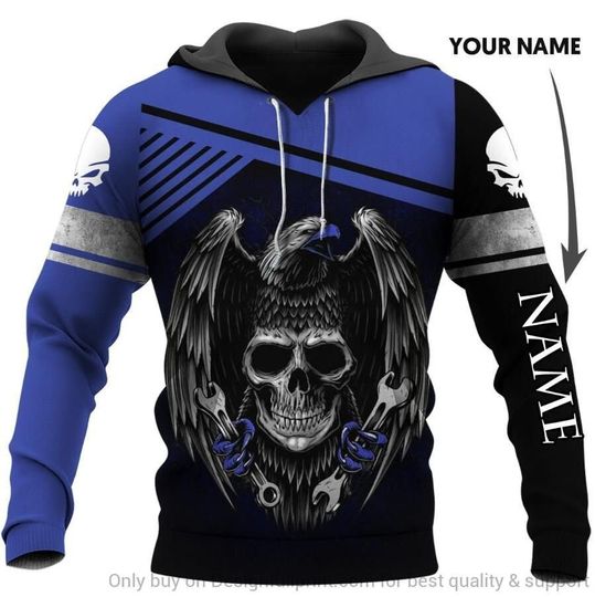 Discover Blue Eagle Wing With Skull Face Hoodie, 3D All Over Print Hoodie For Men, Women