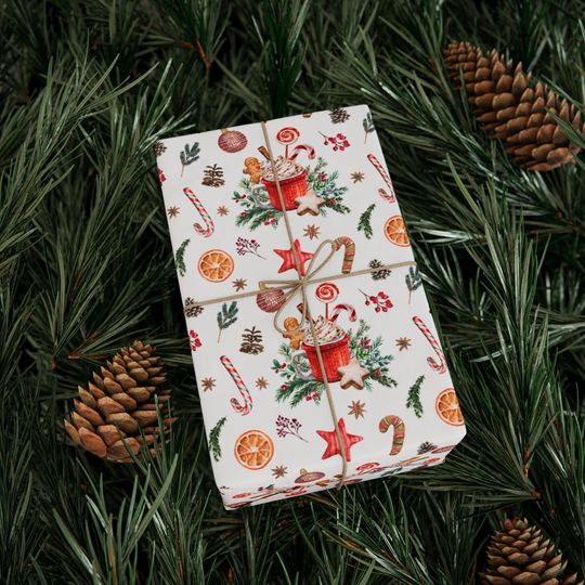 Discover Hot Cocoa Christmas Wrapping Paper, Christmas Gift Wrap