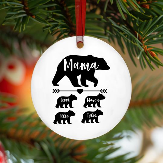 Discover Personalized Mama Bear Ornament, Custom Mom Kids Names Gift, Personalized Mama Bear Gift