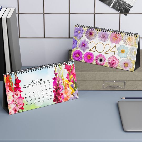 Discover Floral Desk Calendar 2024, standing desk calendar, 2024 Flowers Calendar, stocking stuffer, secret Santa gift