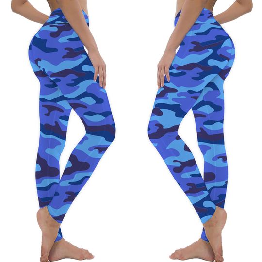 Discover Blue Camo Camouflage High Waisted Yoga Leggings