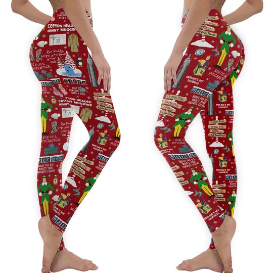 Discover Buddy the Elf collage, Red background Leggings