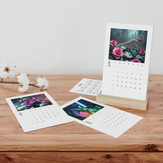 Discover Monthly flowers Vertical Desk Calendar (2024)