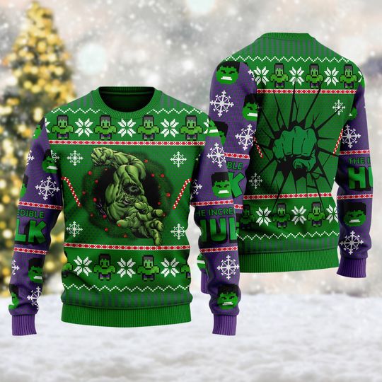 Discover Incredible Green Huge Superhero Ugly Christmas Sweater