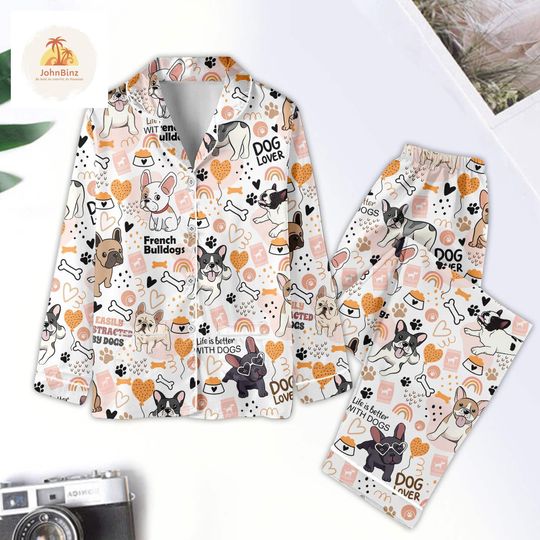 Discover Christmas French Bulldog Pajamas Set, French Bulldog Pajamas, Dog Mom Pajamas
