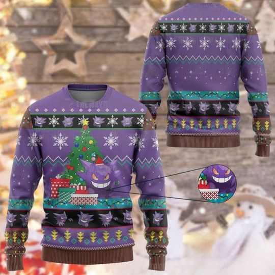 Discover Pokemn Gengar Ugly Christmas Sweater, Gengar Ghastly Haunter Christmas Sweater