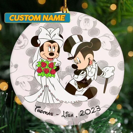 Discover Wedding Anniversary Christmas Ornament, Mouse Couple Customized 2023 Christmas Tree Decor, Family Xmas Ornament