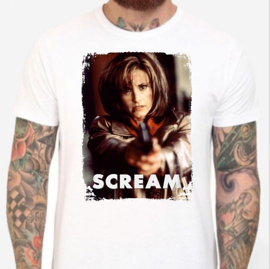 Discover Scream - White T-Shirt. Gale Weathers, Courtney Cox