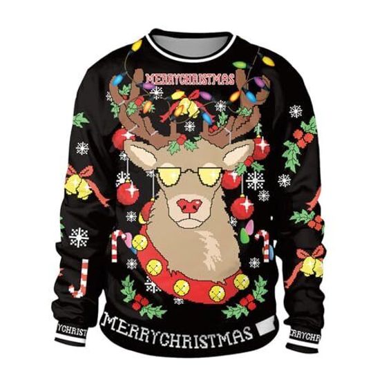 Discover Unisex's Ugly Christmas Jumper Sweater Printed Pullover, 3D Reindeer