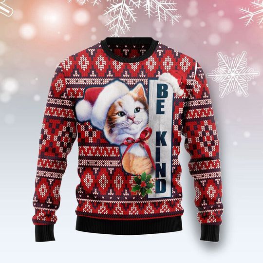 Discover Cat Be Kind Long Sleeve 3d Ugly Christmas Sweater