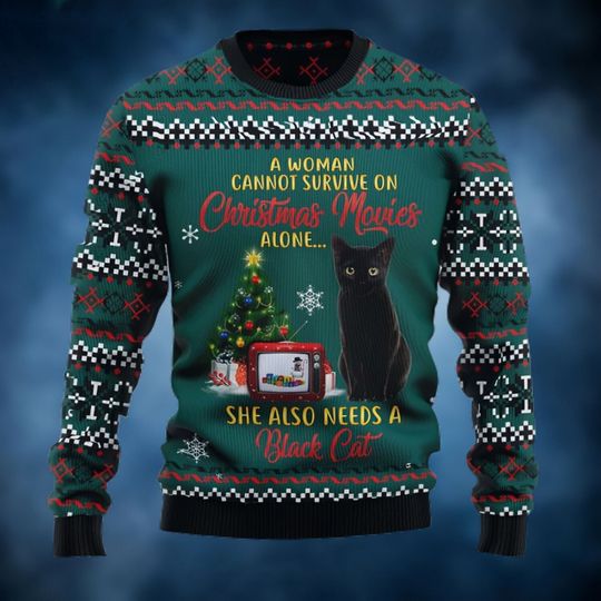 Discover Black Cat Christmas 3D Printed Ugly Sweater