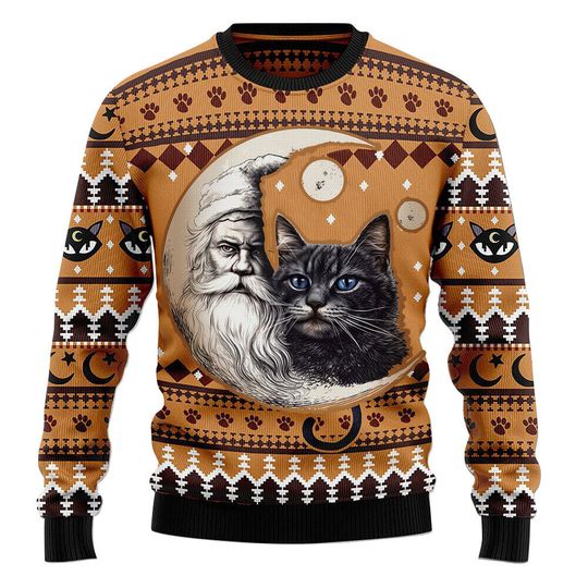 Discover Black Cat Love Santa Moon 3D Ugly Christmas Sweaters
