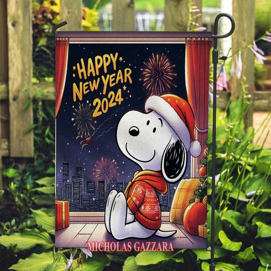 Discover Snoopy Happy New Year 2024 Garden Flag