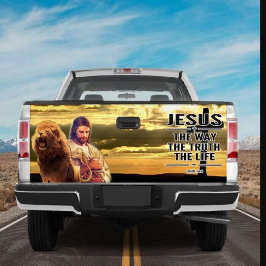 Discover Jesus The Way The Truth Lion Christians Cross Tailgate Wrap Truck Decal