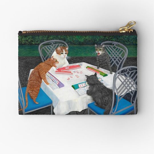 Discover Cats Playing Mahjong in the Garden Makeup Bag