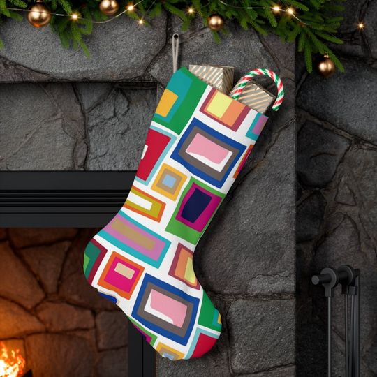 Discover Mid Century Modern Christmas Stocking, Geometric, Blue, Green