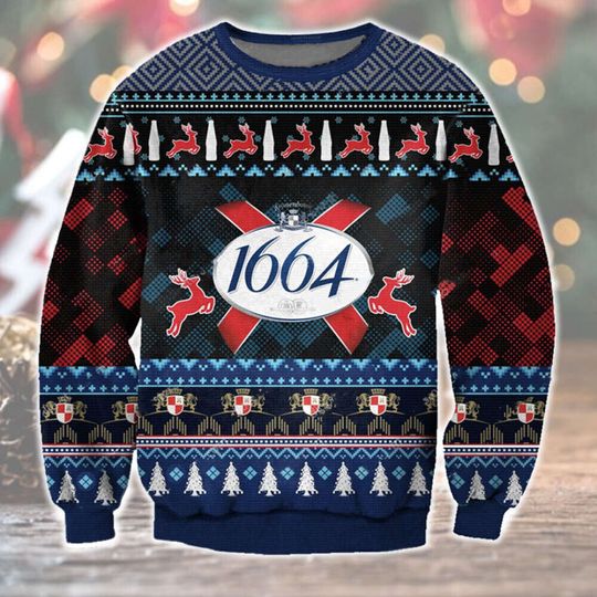Discover 1664 Beer Ugly Christmas Sweater, Beer Lover Ugly Sweater