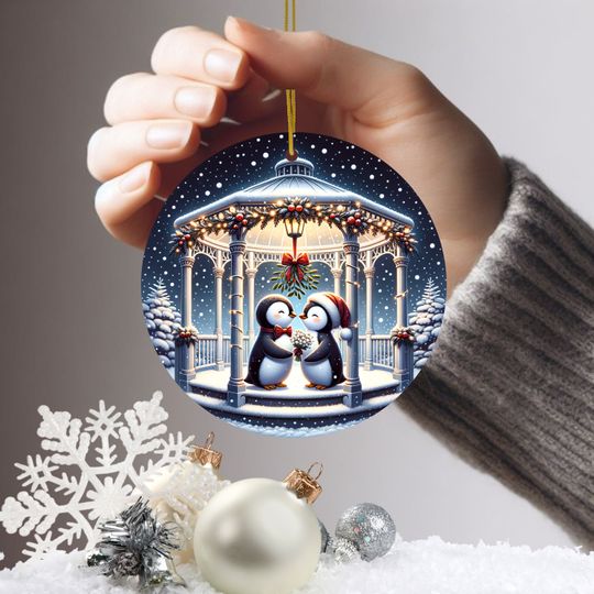 Discover Ornament for Couple Christmas, Twin Penguins Festive Decor, Snowy Charm Gift, Ceramic Craftsmanship