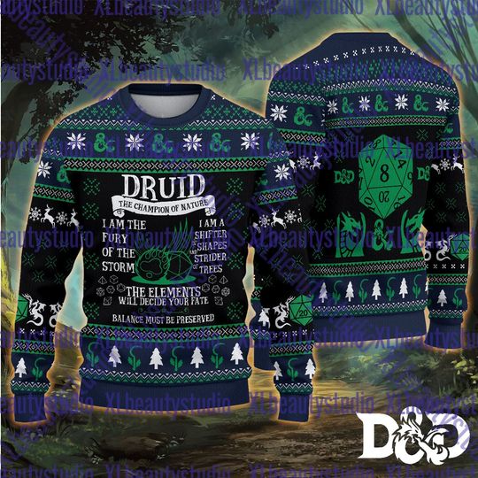 Discover Classes Druid Dungeon Master Ugly Sweater, Dungeons and Dragon Ugly Christmas Sweater