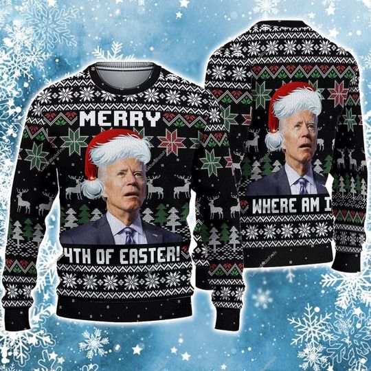 Discover Merry 4th Of Easter Ugly Sweater, Bi.den President Santa Ugly Christmas Sweater