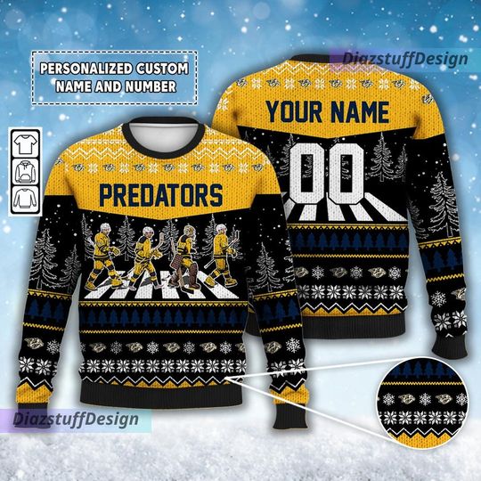 Discover Personalized Predators Walking Abbey Road Ice Hockey Christmas Ugly Sweater