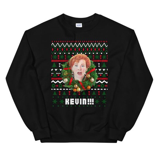 Discover Home Alone Kevin Kate McCallister Christmas Pattern Black Pullover Sweatshirt