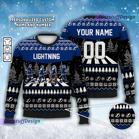 Discover Personalized Lightning Walking Abbey Road Ice Hockey Christmas Ugly Sweater
