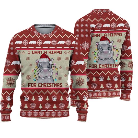 Discover Christmas Ugly Sweater, Hippo Christmas Sweater