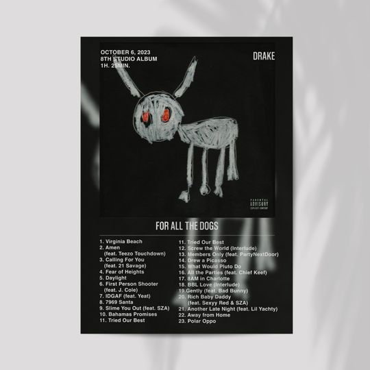 Discover Drake For all the Dogs Album Poster, Drake Album Poster