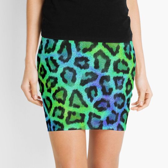 Discover Blue Green Leopard Print Skirt
