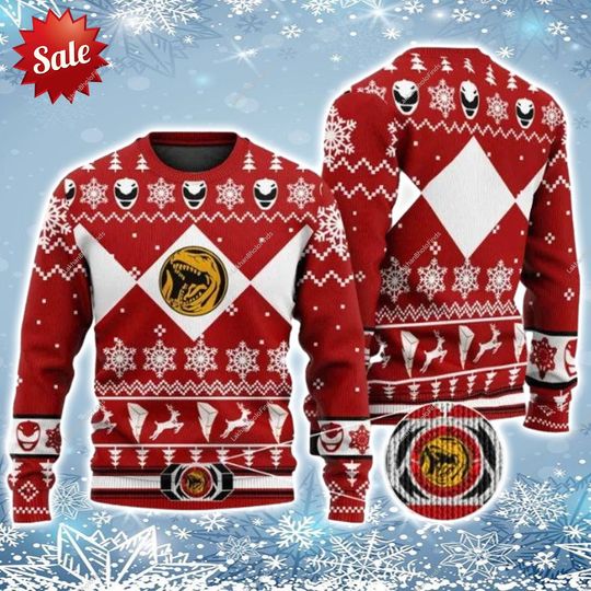 Discover Mighty Morphin Power Rangers Red Ranger Christmas Ugly Sweater, Family Christmas Ugly Sweater