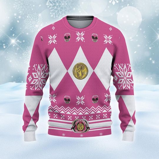 Discover Mighty Morphin Power Rangers Pink Ranger Christmas Ugly Sweater, Family Christmas Ugly Sweater