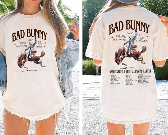 Discover Bad Bunny Most Wanted Bunny Tour 2024 Double-Sided T-Shirt