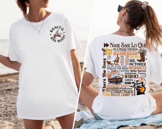 Discover Bad Bunny Most Wanted Bunny Tour 2024 Double-Sided T-Shirt
