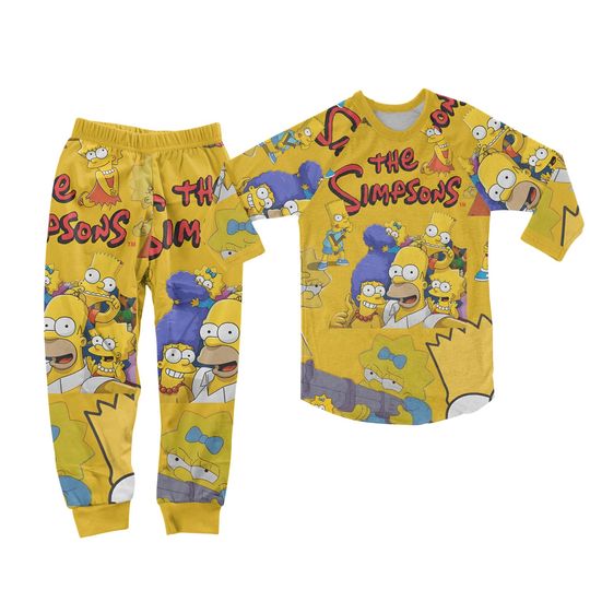 Discover Cute The Simpson Pattern Raglan Pajamas Set
