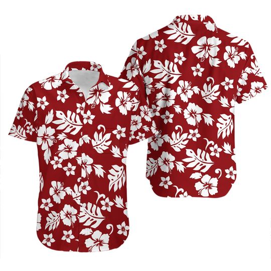 Discover Men's Classic Hibiscus Christmas Red Hawaiian Shirt