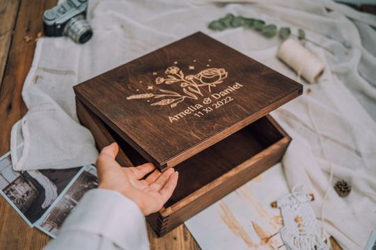 Discover Personalized Engraved Gift Box, Rustic Wooden Keepsake Box, Newborn Baby Memories
