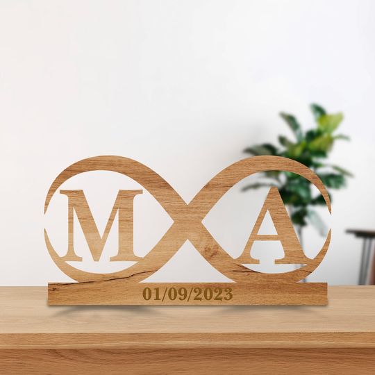 Discover Eternal Love in Wood: Personalized Infinity Sign With Name Initials And Date - Anniversary