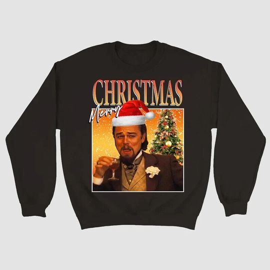 Discover Laughing Leonardo DiCaprio Meme Christmas Sweatshirt, Funny Christmas Sweatshirt