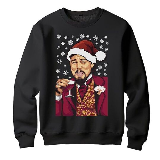 Discover Laughing Leonardo DiCaprio Meme Christmas Sweatshirt, Funny Christmas Sweatshirt